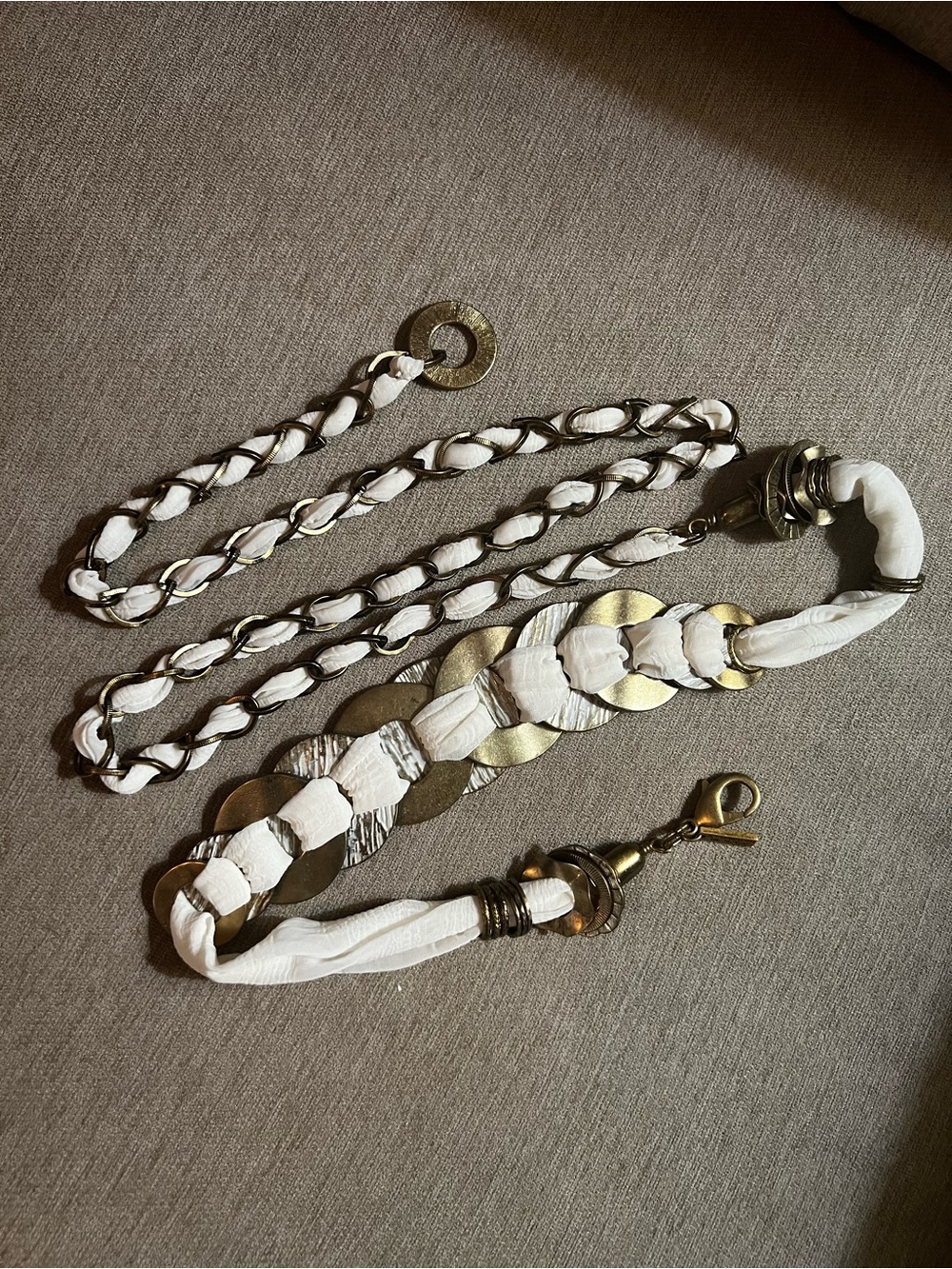 Vintage Y2K Chicoβs Boho Fabric and Metal Medallion Chain Belt